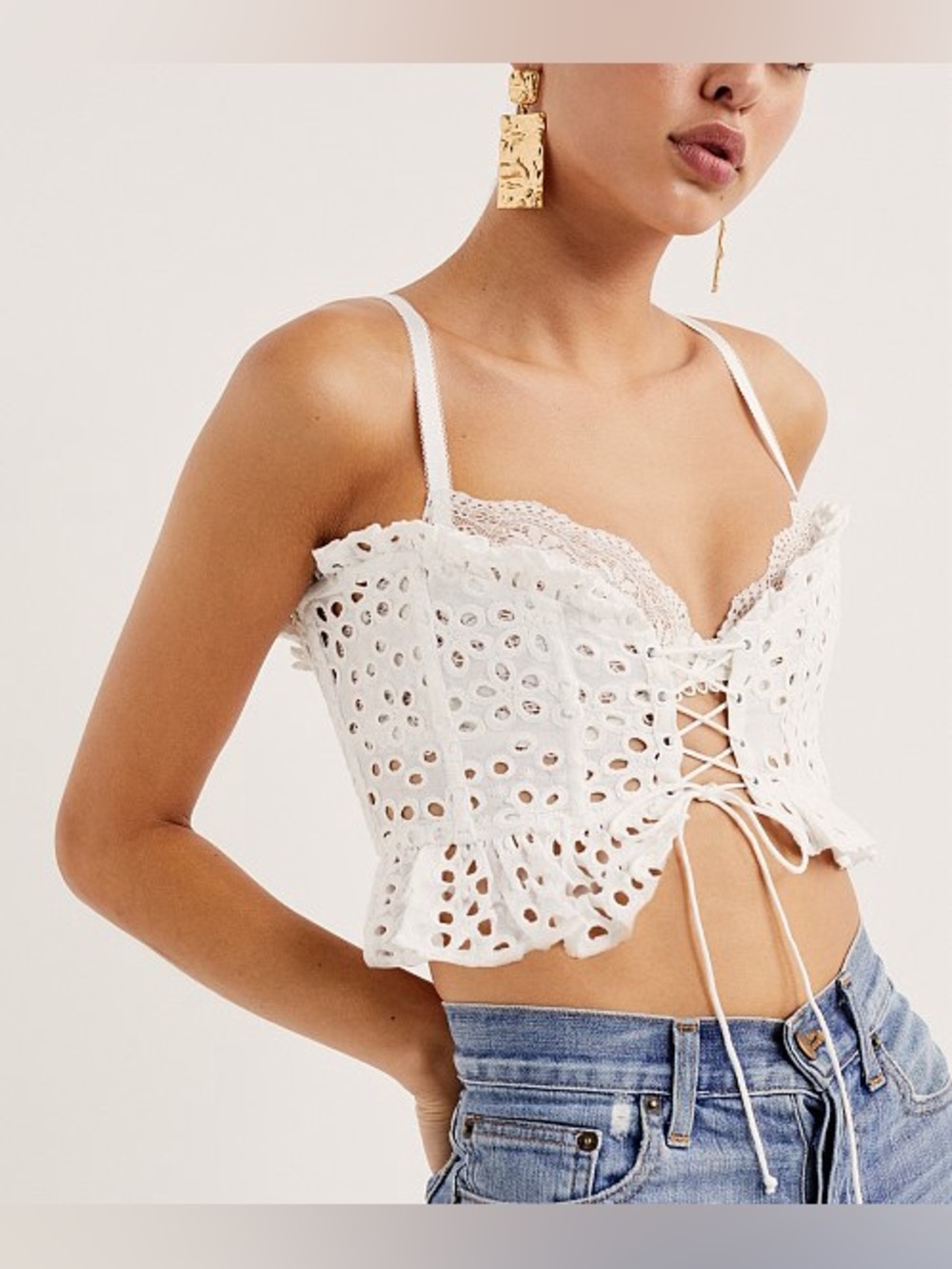 For Love & Lemons Sadie Corset Crop Top in White Medium